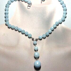 Faceted Light Blue Celestite Quartz Dangling Necklace.